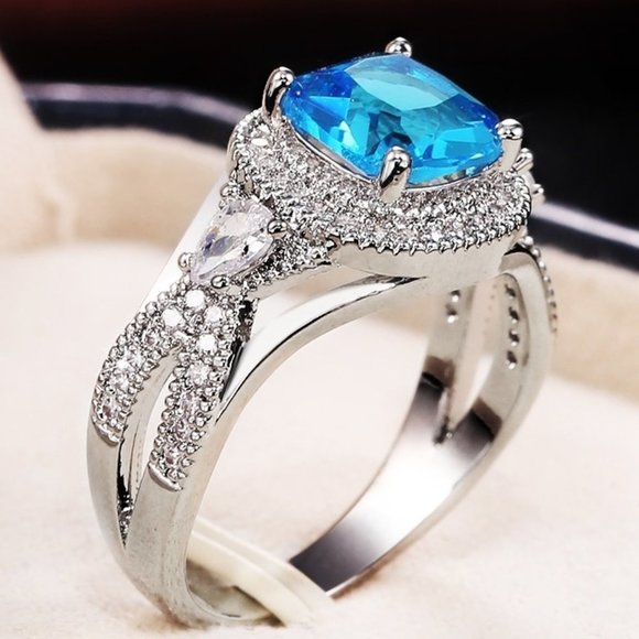 "925 Silver Plated Blue Exquisite, Noble Cross Ring, FB16FA1051 - Picture 1 of 8